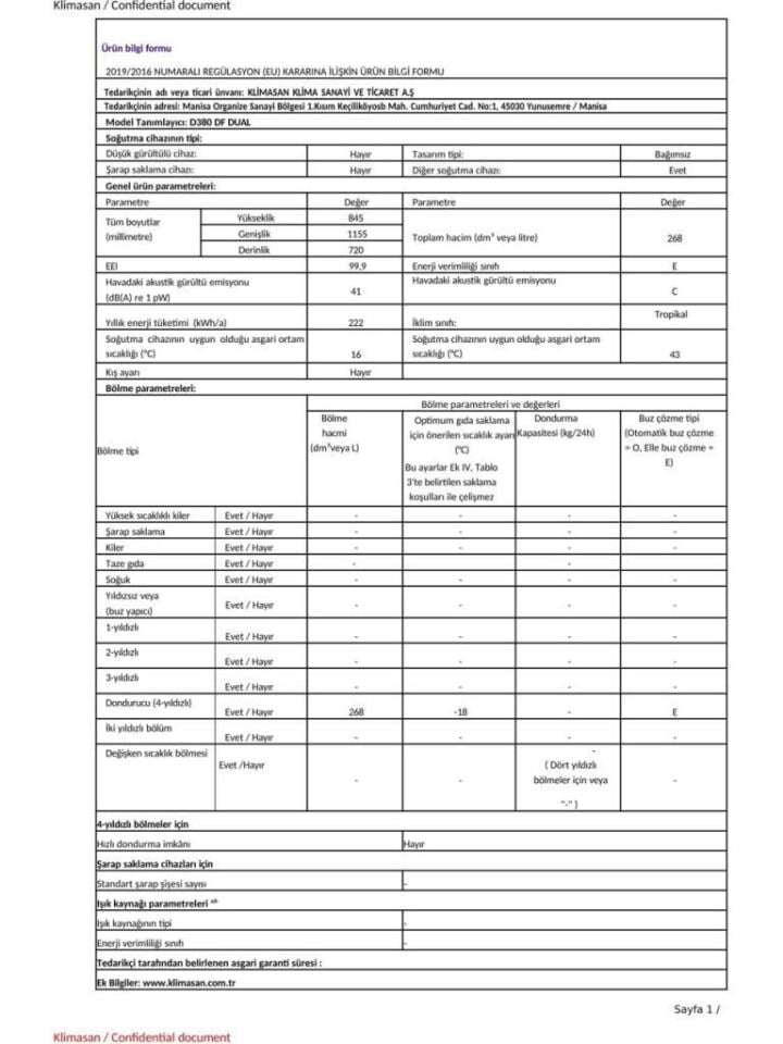 ŞENOCAK D 380 DF JOKER SANDIK TİPİ D.DONDUR-300 L