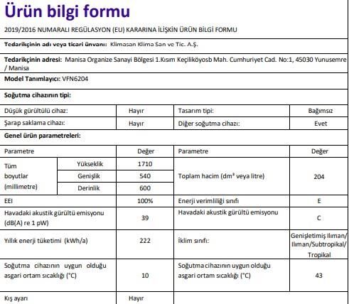 ŞENOCAK VFN-6204 6 ÇEKMECELİ DERİNDONDURUCU-NO FRO