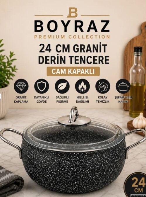 BOYRAZ 24 CM GRANİT DERİN TENCERE