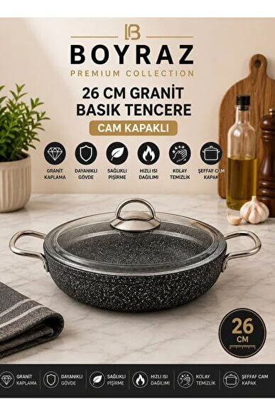 BOYRAZ 26 CM GRANİT BASIK TENCERE