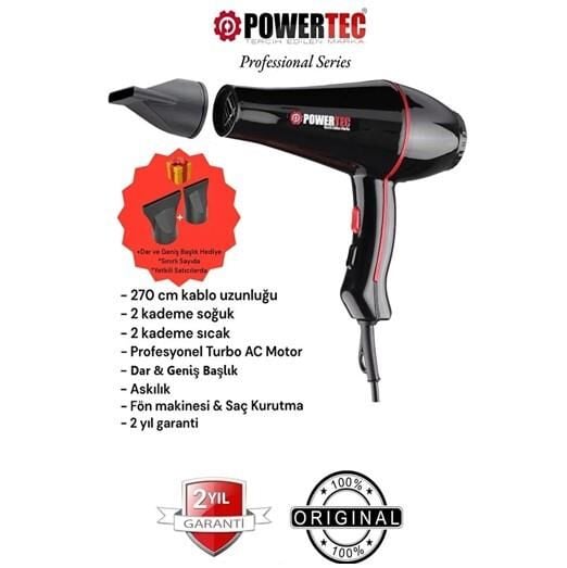 POWERTEC TR-601 S PROFESYONEL SAÇ KURUTMA MAKİNESİ