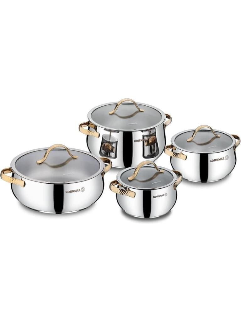 KORKMAZ A1964-01 SAMARA 8 PARÇA TENCERE SETİ GOLD