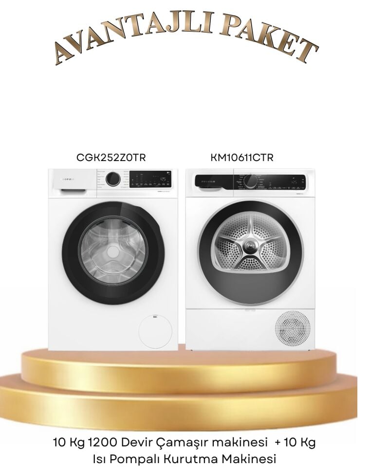 Profilo 2 Li Set 10 kg 1200 Devir Çamaşır Makinesi CGK252Z0TR + 10 kg Isı Pompalı Kurutma Makinesi KM10611CTR