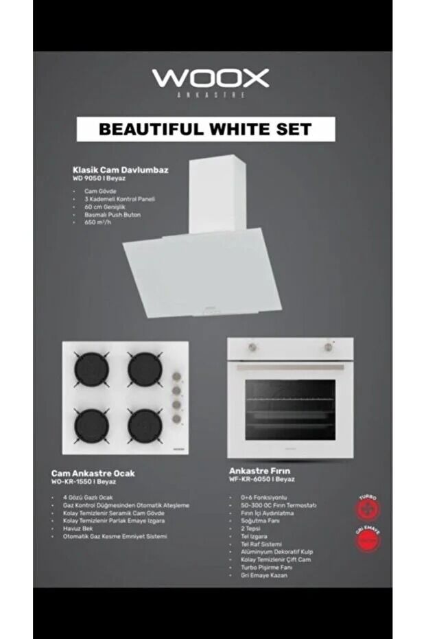 WOOX WD 9050 BEYAZ FIRIN-1550 OCAK-6050 DAVLUMBAZ
