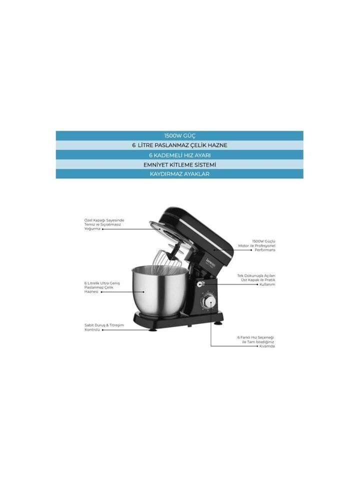 LORENZO MASTERPLUS STAND MİXER HAMUR MAKİNESİ-SİYA